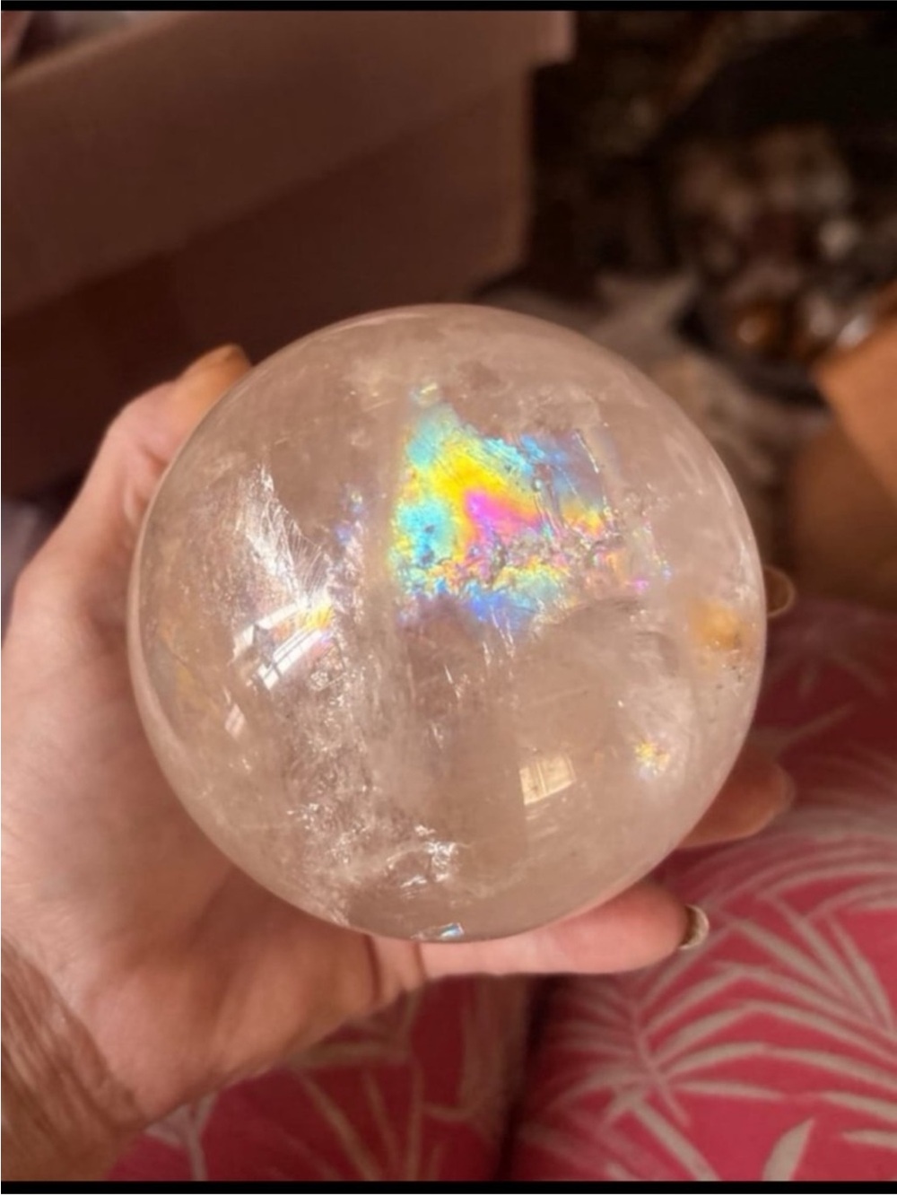 Clear Quartz Sphere HQ with Rainbows - Picture 7 of 8